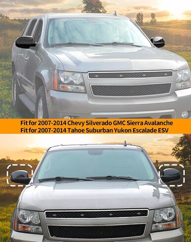 Black Fully Mirror Caps Covers Compatible with 2007-2014 Chevy Silverado GMC Sierra Avalanche Tahoe Suburban Yukon Escalade ESV Side View Door Mirror Cover Caps (Left Right) in Saudi Arabia