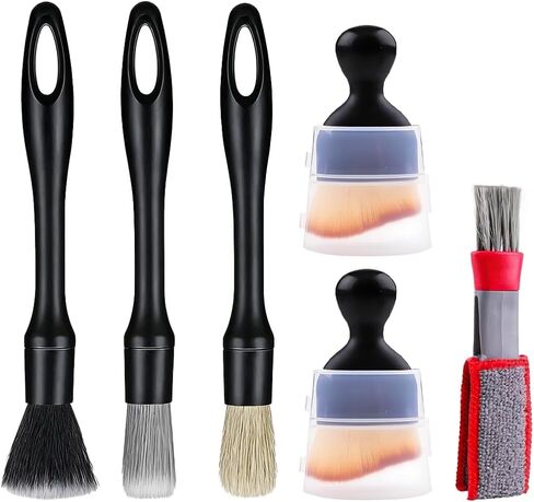 5PCS Car Detailing Brush Kit, Including 3 Ultra Soft No Scratch Boar Hair & 2 Vent Cleaning Brushes, Multi-Use Automotive Interior Detailing Kit, Universal for Most Vehicles in Saudi Arabia