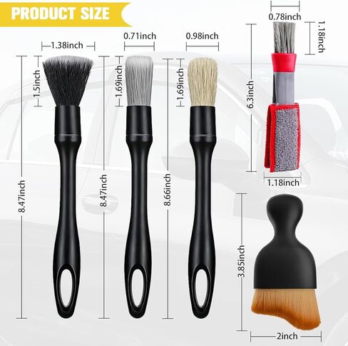 5PCS Car Detailing Brush Kit, Including 3 Ultra Soft No Scratch Boar Hair & 2 Vent Cleaning Brushes, Multi-Use Automotive Interior Detailing Kit, Universal for Most Vehicles in Saudi Arabia