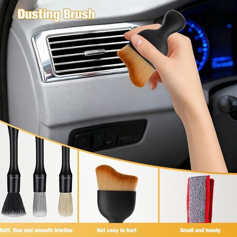 5PCS Car Detailing Brush Kit, Including 3 Ultra Soft No Scratch Boar Hair & 2 Vent Cleaning Brushes, Multi-Use Automotive Interior Detailing Kit, Universal for Most Vehicles in Saudi Arabia