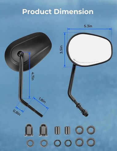 KEMIMOTO Rear View Side Mirrors,Chrome, Longer Stem Motocycle Mirrors for Road King Sportster Street Electra Glide Softail Dyna Road Glide Rear View Chrome 1982-2020 2021 2022 2023 in Saudi Arabia