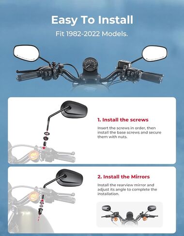 KEMIMOTO Rear View Side Mirrors,Chrome, Longer Stem Motocycle Mirrors for Road King Sportster Street Electra Glide Softail Dyna Road Glide Rear View Chrome 1982-2020 2021 2022 2023 in Saudi Arabia