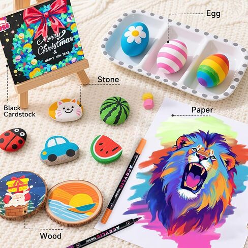LeoDream 72 Colors Two-Color Dual Tip Acrylic Paint Markers Pens, 36 Pack Brush tip coloring markers for adults DIY Crafts Art Supplies Stocking Stuffers for Rock, Wood, Fabric, Glass, Christmas Gifts in Saudi Arabia
