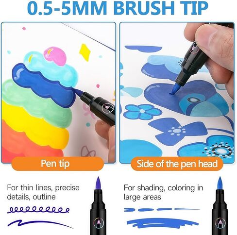 LeoDream 72 Colors Two-Color Dual Tip Acrylic Paint Markers Pens, 36 Pack Brush tip coloring markers for adults DIY Crafts Art Supplies Stocking Stuffers for Rock, Wood, Fabric, Glass, Christmas Gifts in Saudi Arabia