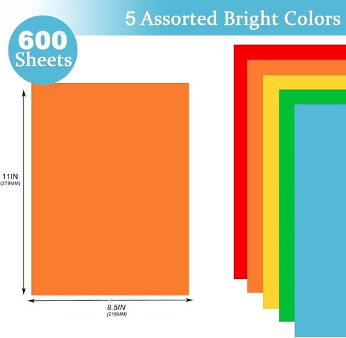 600 ورقة ملونة مقاس 8.5 × 11 - ورق طباعة ملون بوزن 22 رطل/80 جرامًا للمتر المربع أوريغامي مزدوج الجوانب للأعمال الفنية اليدوية، 5 ألوان باستيل in Kuwait
