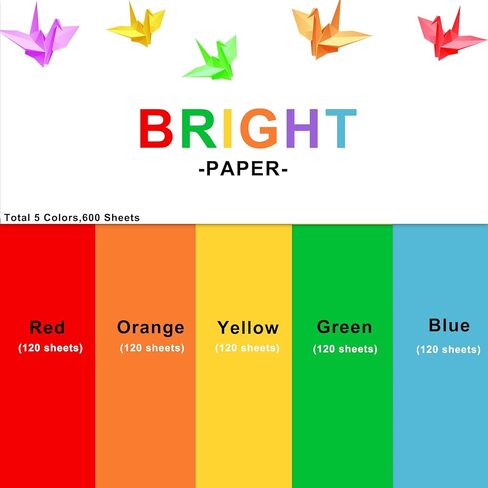 600 ورقة ملونة مقاس 8.5 × 11 - ورق طباعة ملون بوزن 22 رطل/80 جرامًا للمتر المربع أوريغامي مزدوج الجوانب للأعمال الفنية اليدوية، 5 ألوان باستيل in Kuwait