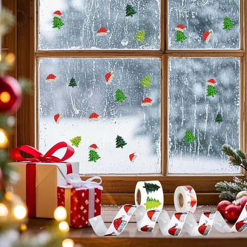 1000Pcs Christmas Roll Stickers Christmas Tree Label Tag Seal Sticker Self-Adhesive Santa Hat Winter Stickers Round Sparkly for Gifts, Party Decor, Envelope, Greeting Cards, 2 Rolls in Saudi Arabia