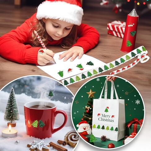 1000Pcs Christmas Roll Stickers Christmas Tree Label Tag Seal Sticker Self-Adhesive Santa Hat Winter Stickers Round Sparkly for Gifts, Party Decor, Envelope, Greeting Cards, 2 Rolls in Saudi Arabia