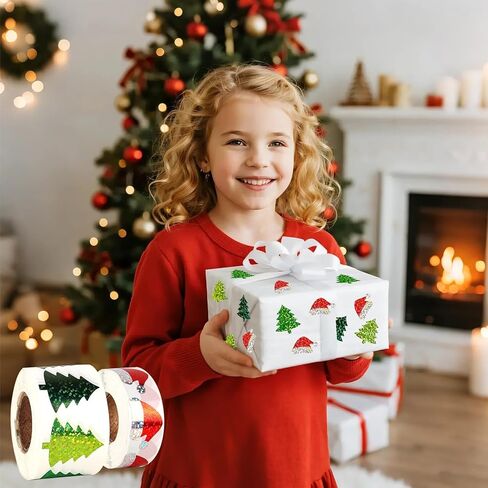 1000Pcs Christmas Roll Stickers Christmas Tree Label Tag Seal Sticker Self-Adhesive Santa Hat Winter Stickers Round Sparkly for Gifts, Party Decor, Envelope, Greeting Cards, 2 Rolls in Saudi Arabia