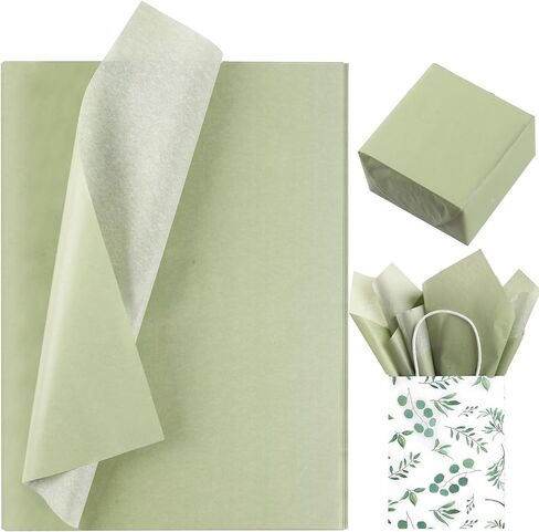 100 Sheets 20 * 14 Inches Green Tissue Paper for Gift Wrapping, Sage Green Wrapping Tissue for Gift Bags for Baby Shower Wedding Birthday DIY Craft (Sage Green) in Saudi Arabia