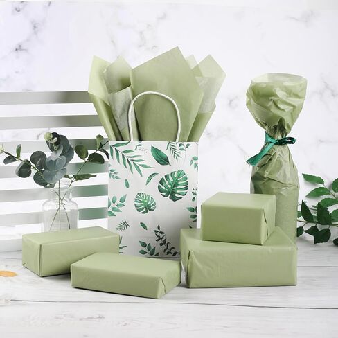 100 Sheets 20 * 14 Inches Green Tissue Paper for Gift Wrapping, Sage Green Wrapping Tissue for Gift Bags for Baby Shower Wedding Birthday DIY Craft (Sage Green) in Saudi Arabia