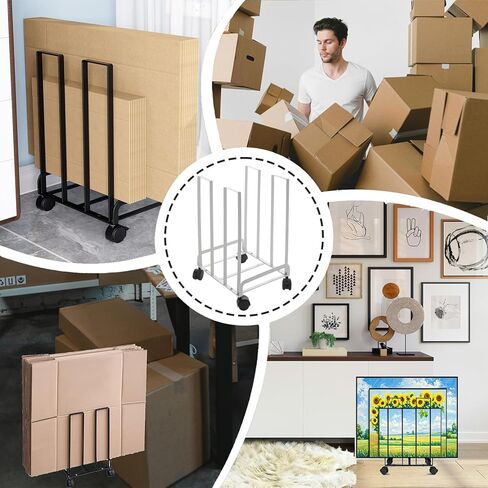 عربة كرتون لرف تخزين الكرتون، حامل كرتون محمول بعجلات، عربة كرتون من الصلب الكربوني للمستودع المنزلي، منظم كرتون صغير الحجم (أسود) in Kuwait