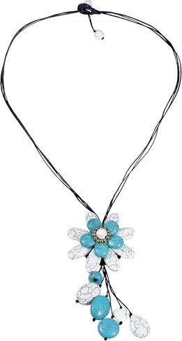 AeraVida Cute Reconstructed Red Coral Floral Wonder Dangle Cotton Necklace in Saudi Arabia