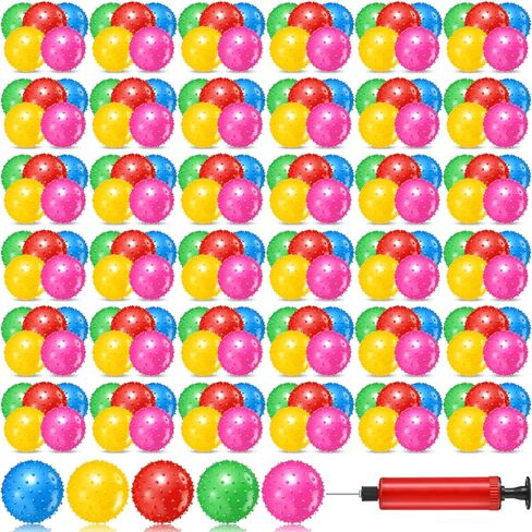 Lenwen 200 Pcs Knobby Balls 6.3 Inch Soft Bouncy Balls Bulk Inflatable Sensory Ball with Air Pump Spiky Massage Stress Balls Bouncy Party Favor for Kids Baby Toddlers Playground Backyard Pool, 5 Color in Saudi Arabia