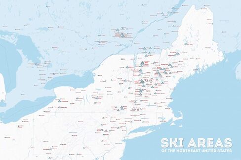 Northeast Ski Resorts 24x36 Map Poster (White & Light Blue) in Kuwait