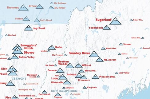 Northeast Ski Resorts 24x36 Map Poster (White & Light Blue) in Kuwait