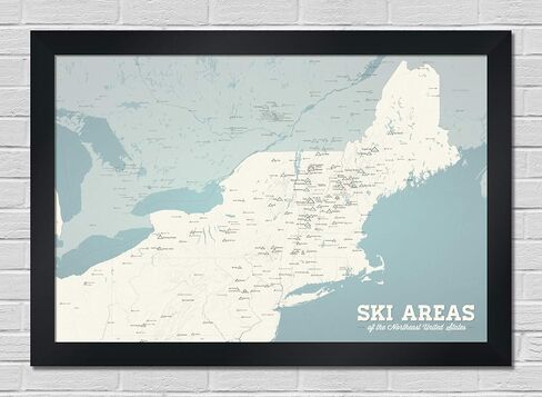 Northeast Ski Resorts 24x36 Map Poster (White & Light Blue) in Kuwait