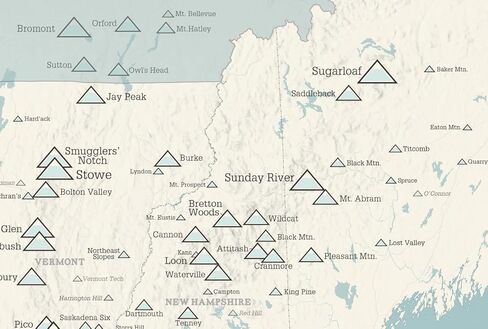 Northeast Ski Resorts 24x36 Map Poster (White & Light Blue) in Kuwait