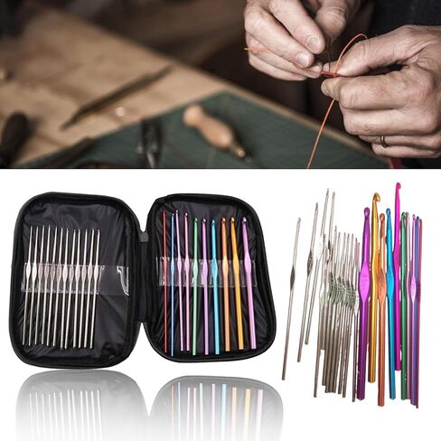 23 PCS Crochet Hooks Set Ergonomic Aluminum Handles Steel Tips Yarn Needles Crochet Accessories with Storage Case(Pink) in Saudi Arabia