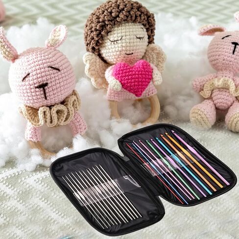 23 PCS Crochet Hooks Set Ergonomic Aluminum Handles Steel Tips Yarn Needles Crochet Accessories with Storage Case(Pink) in Saudi Arabia