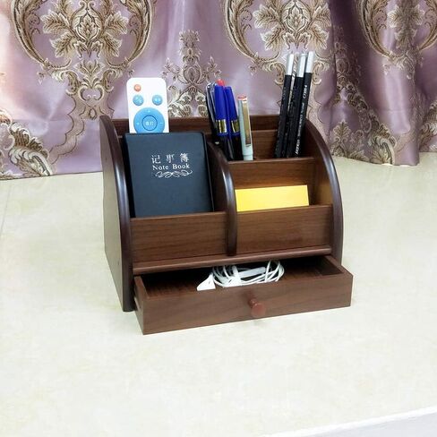 Desk organizer wood remote control holder with long drawer Office stationery storage and sorting organizer household small sundries storage box HeBen1025 in Saudi Arabia