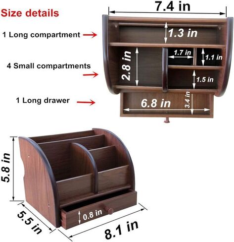 Desk organizer wood remote control holder with long drawer Office stationery storage and sorting organizer household small sundries storage box HeBen1025 in Saudi Arabia