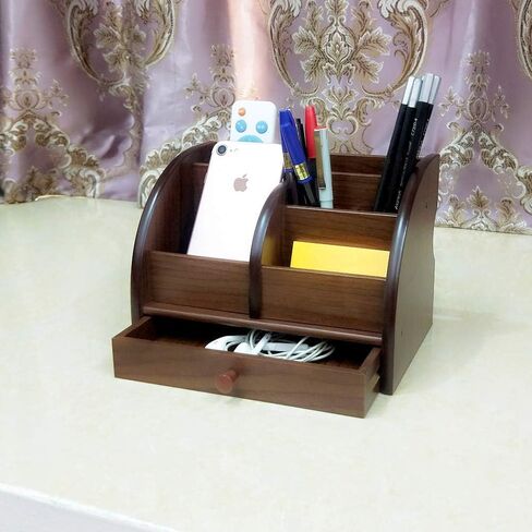 Desk organizer wood remote control holder with long drawer Office stationery storage and sorting organizer household small sundries storage box HeBen1025 in Saudi Arabia