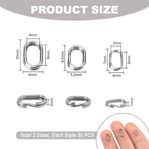 PH PandaHall 150pcs 3 Sizes Double Jump Rings, 304 Stainless Steel Oval Split Rings 7/8/10mm Double Loop Ring Small Key Rings Linking Ring for Pendant Key Chain Jewelry Making Fishing in Saudi Arabia