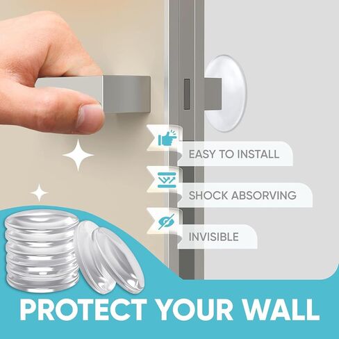8 Pack Clear Door Stoppers - Self Adhesive & Discreet Door Knob Wall Protector, Shock Absorbent Door Handle Stopper, Transparent Anti-Slam Noise Reduction Pads for Office Doors and Wall Protection in Saudi Arabia