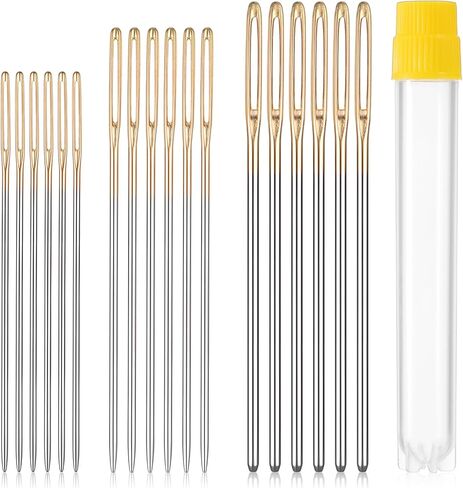 18PCS Cross Stitch Needles, Large Eye Needles for Hand Sewing Stainless Steel Embroidery Needle 22 & 24 & 26 Gauge Golden Blunt Tip Sewing Needle for Leather Repair Stitching and Upholstery Crafts in Kuwait
