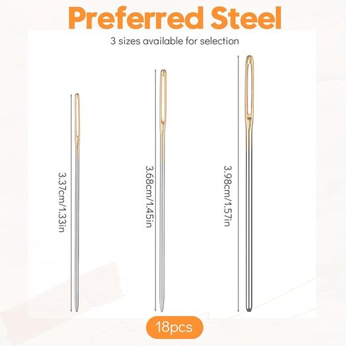 18PCS Cross Stitch Needles, Large Eye Needles for Hand Sewing Stainless Steel Embroidery Needle 22 & 24 & 26 Gauge Golden Blunt Tip Sewing Needle for Leather Repair Stitching and Upholstery Crafts in Kuwait
