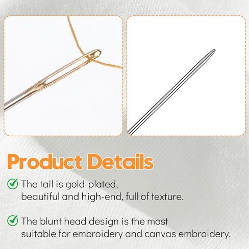 18PCS Cross Stitch Needles, Large Eye Needles for Hand Sewing Stainless Steel Embroidery Needle 22 & 24 & 26 Gauge Golden Blunt Tip Sewing Needle for Leather Repair Stitching and Upholstery Crafts in Kuwait