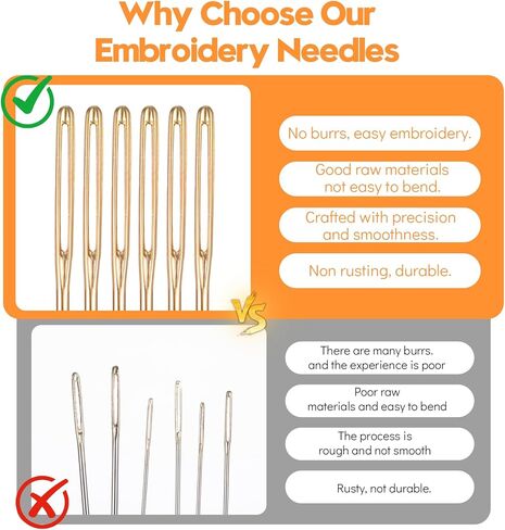 18PCS Cross Stitch Needles, Large Eye Needles for Hand Sewing Stainless Steel Embroidery Needle 22 & 24 & 26 Gauge Golden Blunt Tip Sewing Needle for Leather Repair Stitching and Upholstery Crafts in Kuwait