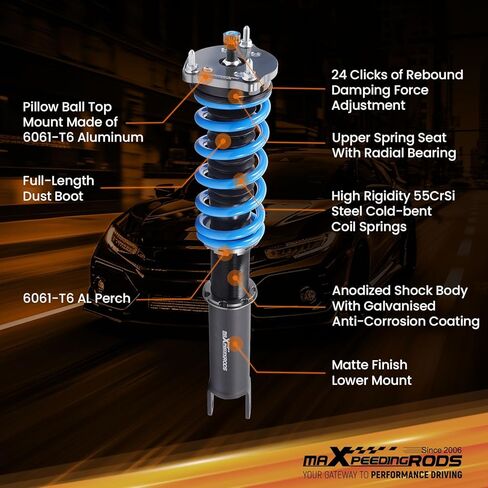maxpeedingrods Coilover لسيارة Mercedes-Benz E-Class E320 E350 Sedan RWD 2003-2009، طقم تعليق كويلوفيرس قابل للتعديل بـ 24 مستوى، ممتص صدمات قابل للتعديل للارتفاع، مجموعات خفض مطورة T6 باللون الأزرق in Saudi Arabia