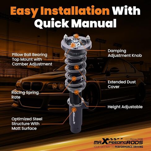 maxpeedingrods Coilover لسيارات BMW 3 E90 2004-2011، لـ E91 2004-2012، لـ E92 2005-2013، لـ E93 2006-2013، طقم تعليق كويلوفيرس قابل للتعديل 24 مستوى، طقم خفض T7 قابل للتعديل in Saudi Arabia