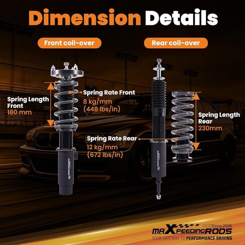 maxpeedingrods Coilover لسيارات BMW 3 E90 2004-2011، لـ E91 2004-2012، لـ E92 2005-2013، لـ E93 2006-2013، طقم تعليق كويلوفيرس قابل للتعديل 24 مستوى، طقم خفض T7 قابل للتعديل in Saudi Arabia