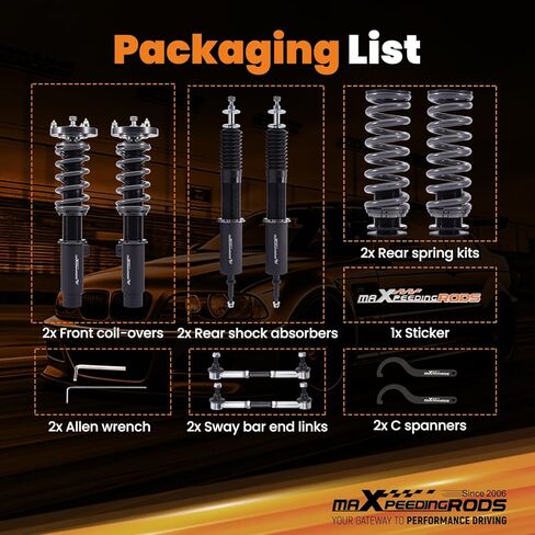 maxpeedingrods Coilover لسيارات BMW 3 E90 2004-2011، لـ E91 2004-2012، لـ E92 2005-2013، لـ E93 2006-2013، طقم تعليق كويلوفيرس قابل للتعديل 24 مستوى، طقم خفض T7 قابل للتعديل in Saudi Arabia