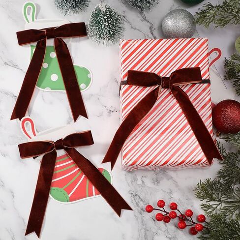 Riceshoot 24 Pcs Christmas Velvet Elastic Bows for Gift Wrapping, 5x7 Inch Pre Tied Stretch Bows for Christmas Gifts, Xmas Tree, Birthday & Wedding Decorations(Burgundy,5 Inches Stretch Loops) in Saudi Arabia