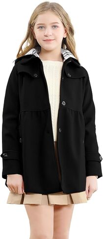 Betusline Girls' Dress Coat, Kids Hoodie Wool Blend Coats Fall Winter Outerwear Peacoat,2-14 Years in Saudi Arabia