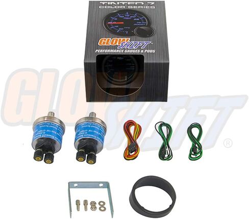 GlowShift Tinted 7 Color 200 PSI Air Pressure Gauge Kit - Includes 2 Electronic Sensors - Red & Green Analog Needles - Black Dial - Smoked Lens - for Air Ride Suspension Systems - 2-1/16" 52mm in Saudi Arabia