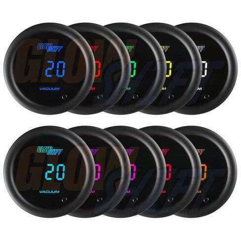طقم قياس الفراغ الرقمي GlowShift 10 ألوان - يتضمن مستشعر الضغط الإلكتروني - شاشة LED متعددة الألوان - عدسة ملونة - للسيارة والشاحنات - 2-1/16 بوصة (52 مم) in Saudi Arabia