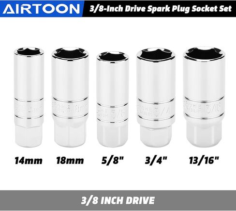 AIRTOON 7-Piece 3/8 Inch Drive Magnetic Swivel Spark Plug Socket Set, Includes 9/16-inch, 5/8-inch, 13/16-inch, 14mm, Enhanced Magnetic Design with Thin Wall Socket, Cr-v Steel, 6-Point &12-Point in Kuwait