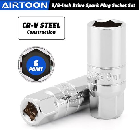 AIRTOON 7-Piece 3/8 Inch Drive Magnetic Swivel Spark Plug Socket Set, Includes 9/16-inch, 5/8-inch, 13/16-inch, 14mm, Enhanced Magnetic Design with Thin Wall Socket, Cr-v Steel, 6-Point &12-Point in Kuwait