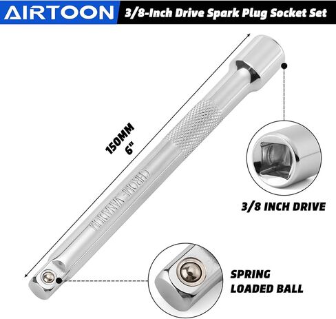 AIRTOON 7-Piece 3/8 Inch Drive Magnetic Swivel Spark Plug Socket Set, Includes 9/16-inch, 5/8-inch, 13/16-inch, 14mm, Enhanced Magnetic Design with Thin Wall Socket, Cr-v Steel, 6-Point &12-Point in Kuwait