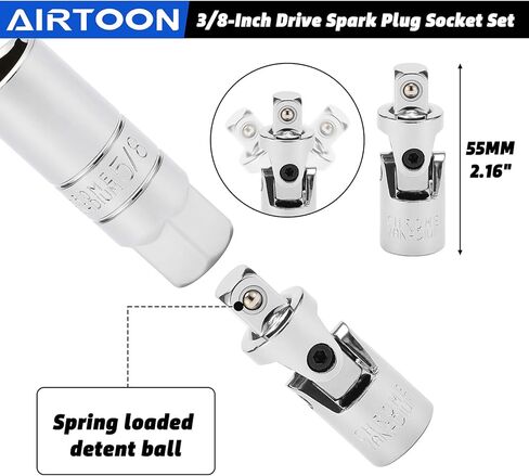 AIRTOON 7-Piece 3/8 Inch Drive Magnetic Swivel Spark Plug Socket Set, Includes 9/16-inch, 5/8-inch, 13/16-inch, 14mm, Enhanced Magnetic Design with Thin Wall Socket, Cr-v Steel, 6-Point &12-Point in Kuwait