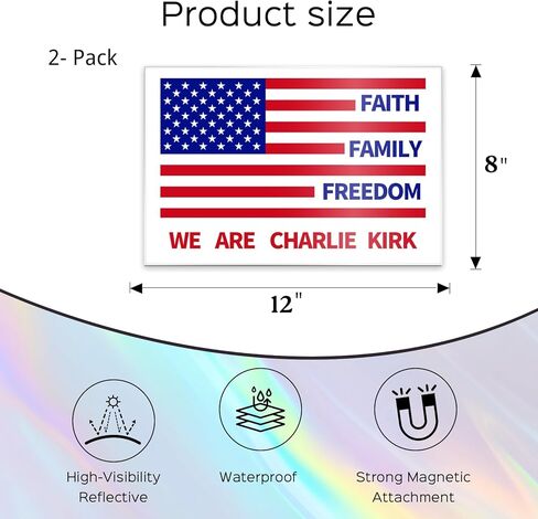 Turning Point USA نحن تشارلي كيرك مغناطيس سيارة العلم الأمريكي ملصق سيارة 2-حزمة، 12 بوصة × 8 بوصة علامات مركبة مغناطيسية للسيارات والشاحنات، مغناطيس عاكس برتقالي مقاوم للماء للمركبات in Saudi Arabia