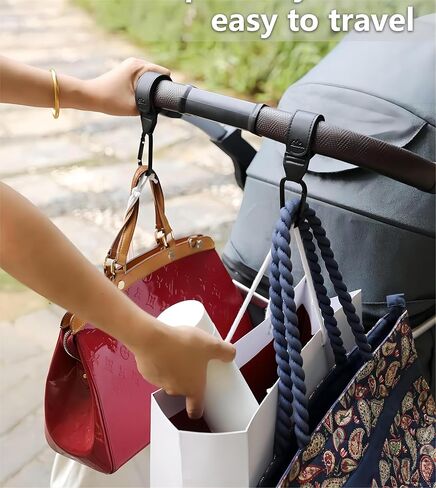 Baby Stroller Hooks Bag Hooks for Hanging Diaper Bags MultiPurpose Hooks for Grocery Shopping Bags Premium Vegan Leather Pram Straps 2 Pcs (BROWN-2) in Kuwait