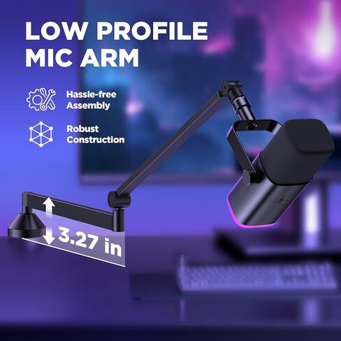 InnoGear Low Profile Mic Boom Arm, Microphone Arm Deck Mount for Fifine AM8 K669B Elago Blue Yeti HyperX QuadCast AT2020 Shure SM58 SM7B, Mic stand with Mic Clip 3/8" to 5/8" Adapter in Kuwait