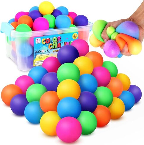 KLT Stress Balls Bulk for Kids and Adults: 32 Pack Mini Squishy Ball for Anxiety Relief - Color Changing Sensory Fidget Toy for Autism Kids Calming - Small Prizes for Student Classroom (1.8") in Kuwait