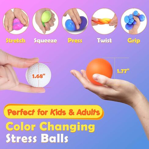 KLT Stress Balls Bulk for Kids and Adults: 32 Pack Mini Squishy Ball for Anxiety Relief - Color Changing Sensory Fidget Toy for Autism Kids Calming - Small Prizes for Student Classroom (1.8") in Kuwait